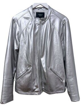 Torrid Faux Leather Moto Jacket Womens 2X (18-20) Silver Metallic Zip Biker Plus